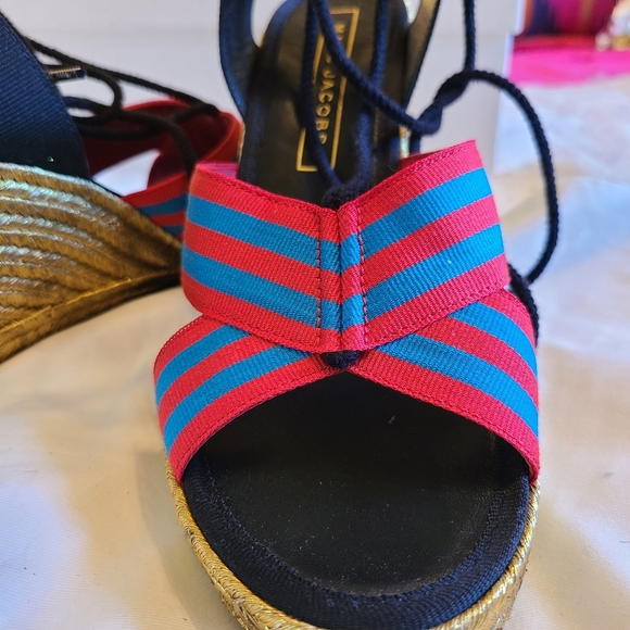 MARC JACOBS DANI ESPADRILLE BLU/RED WEDGE SANDAL - Picture 9 of 11